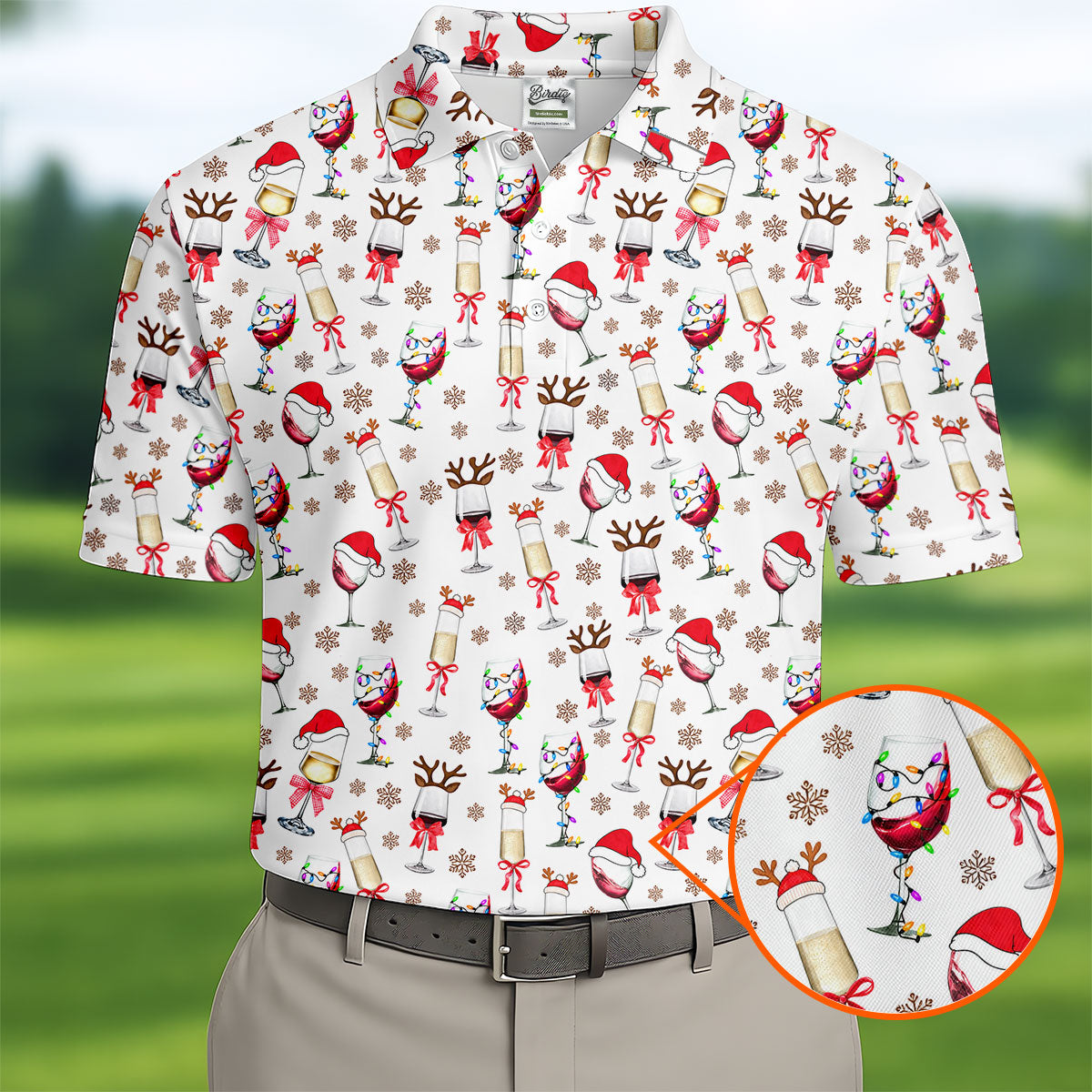 Festive Christmas Wine Glasses Golf Polo Shirt, Mens Golf Polo, Golf Apparel For Men