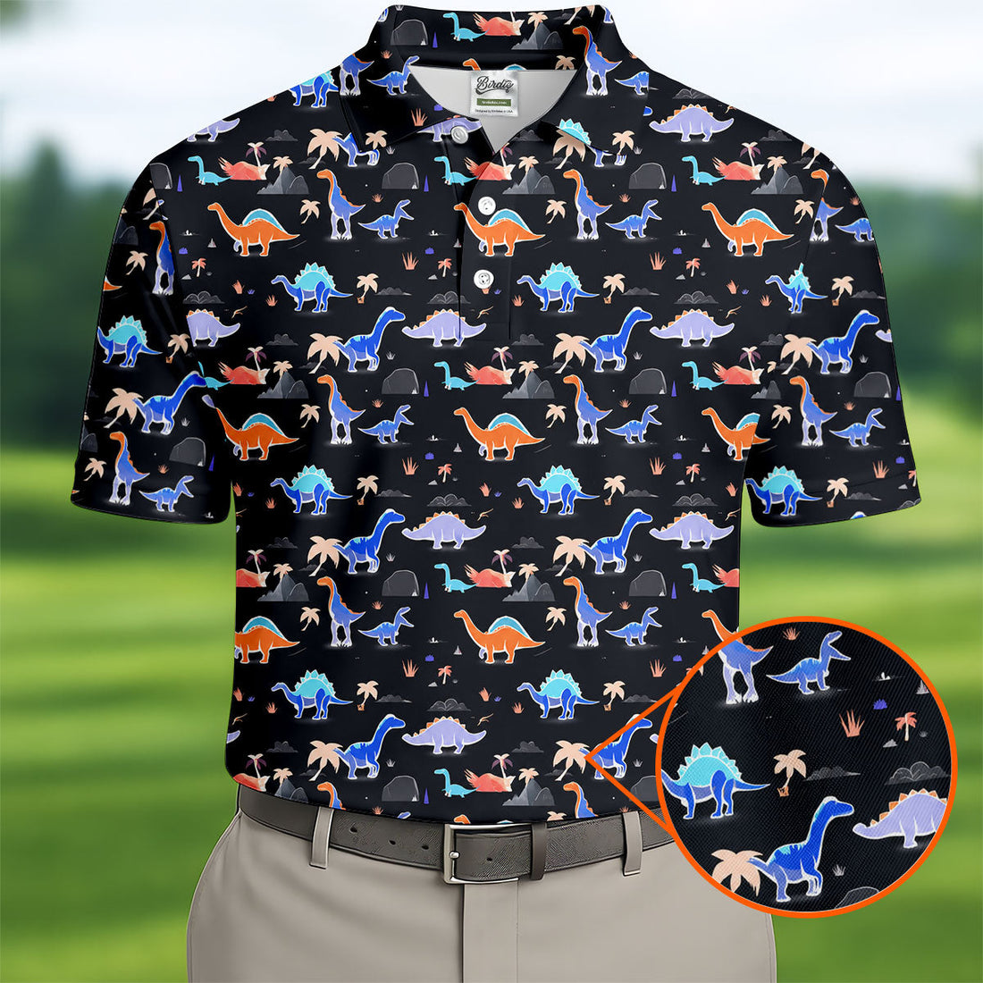 Colorful Dinosaur Hawaiian Golf Shirt, Cute Golf Outfit, Men's Golf Shirt, Polo Shirts For Men