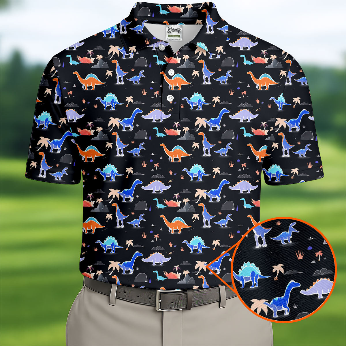 Colorful Dinosaur Hawaiian Golf Shirt, Cute Golf Outfit, Men's Golf Shirt, Polo Shirts For Men