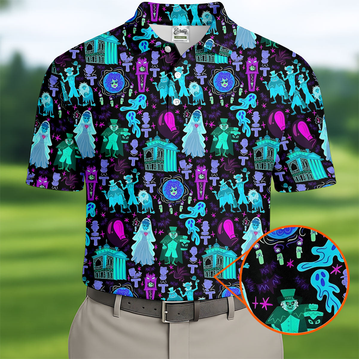 Haunted Ghost Halloween Hawaiian Golf Shirt, Mens Golf Shirts, Golf Polo Shirts For Men