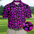 Purple Skull Gothic Pattern Hawaiian Golf Shirt, Mens Golf Polo, Printed Golf Shirts