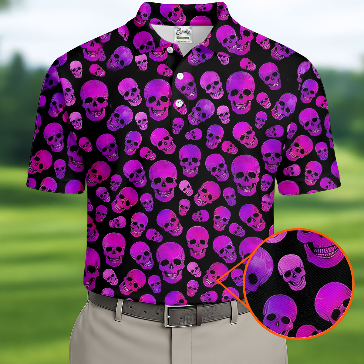 Purple Skull Gothic Pattern Hawaiian Golf Shirt, Mens Golf Polo, Printed Golf Shirts