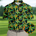 Black Colorful Floral Geometric Pattern Golf Shirt, Men's Golf Shirt, Golf Apparel For Men, Polo Shirts For Men