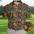 Colorful Sugar Skull Halloween Polo Shirt, Golf Shirts For Men, Golf Apparel For Men