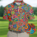 Colorful Abstract Circle Pattern Polo Shirt, Printed Golf Shirts, Hawaiian Golf Shirt, Mens Polo Shirts