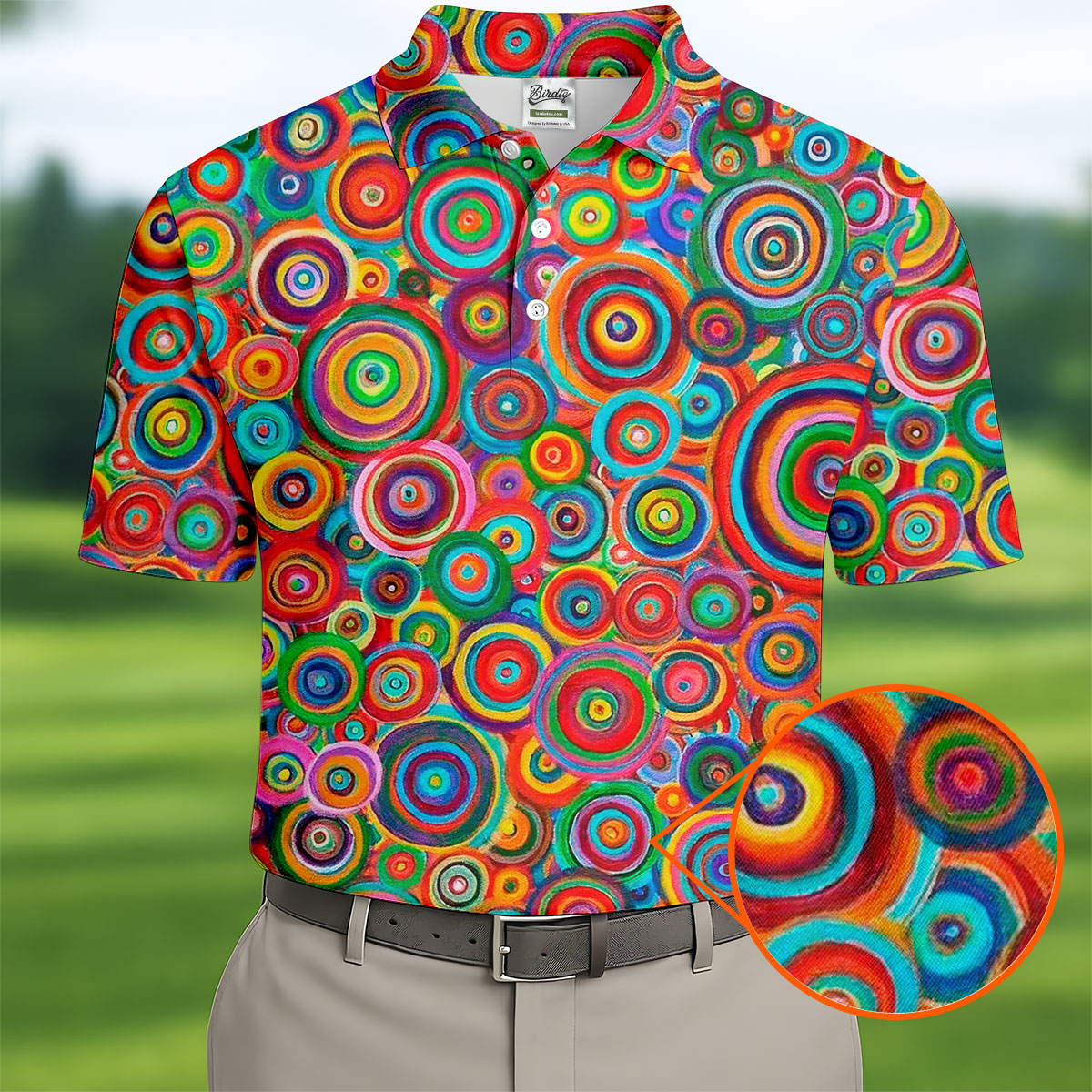Colorful Abstract Circle Pattern Polo Shirt, Printed Golf Shirts, Hawaiian Golf Shirt, Mens Polo Shirts