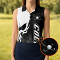 Monochrome Skull Golf Ball Graphic Golf Shirt, Golf Polo For Women, Printed Golf Shirt
