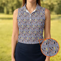 Dancing Figures Moon And Stars Pattern Polo Shirt, Womens Golf Tops, Golf Shirts For Women