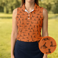 Orange And White Funny Skeleton Couple Golf Shirt, Halloween Gift Idea, Ladies Golf Shirts