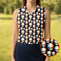 Retro Alien Head Pattern Golf Shirt, Women's Golf Tops, Ladies Golf Tops