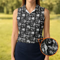 Dark Grim Reaper Skull Pattern Golf Polo Shirt, Women's Golf Polo, Ladies Golf Tops