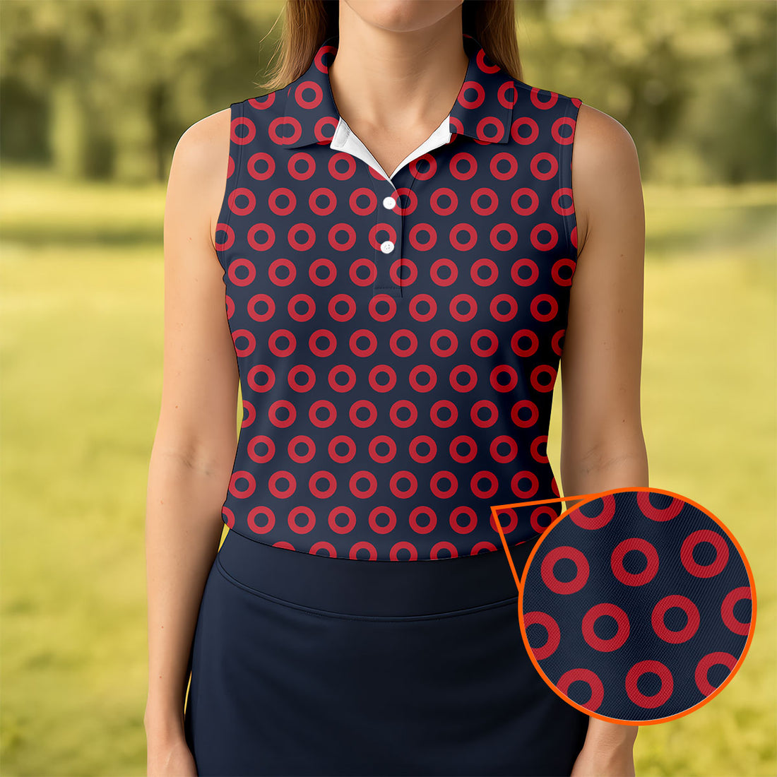 Red Polka Dot Rock Inspired Hawaiian Golf Shirt, Women's Golf Tops, Ladies Golf Shirts