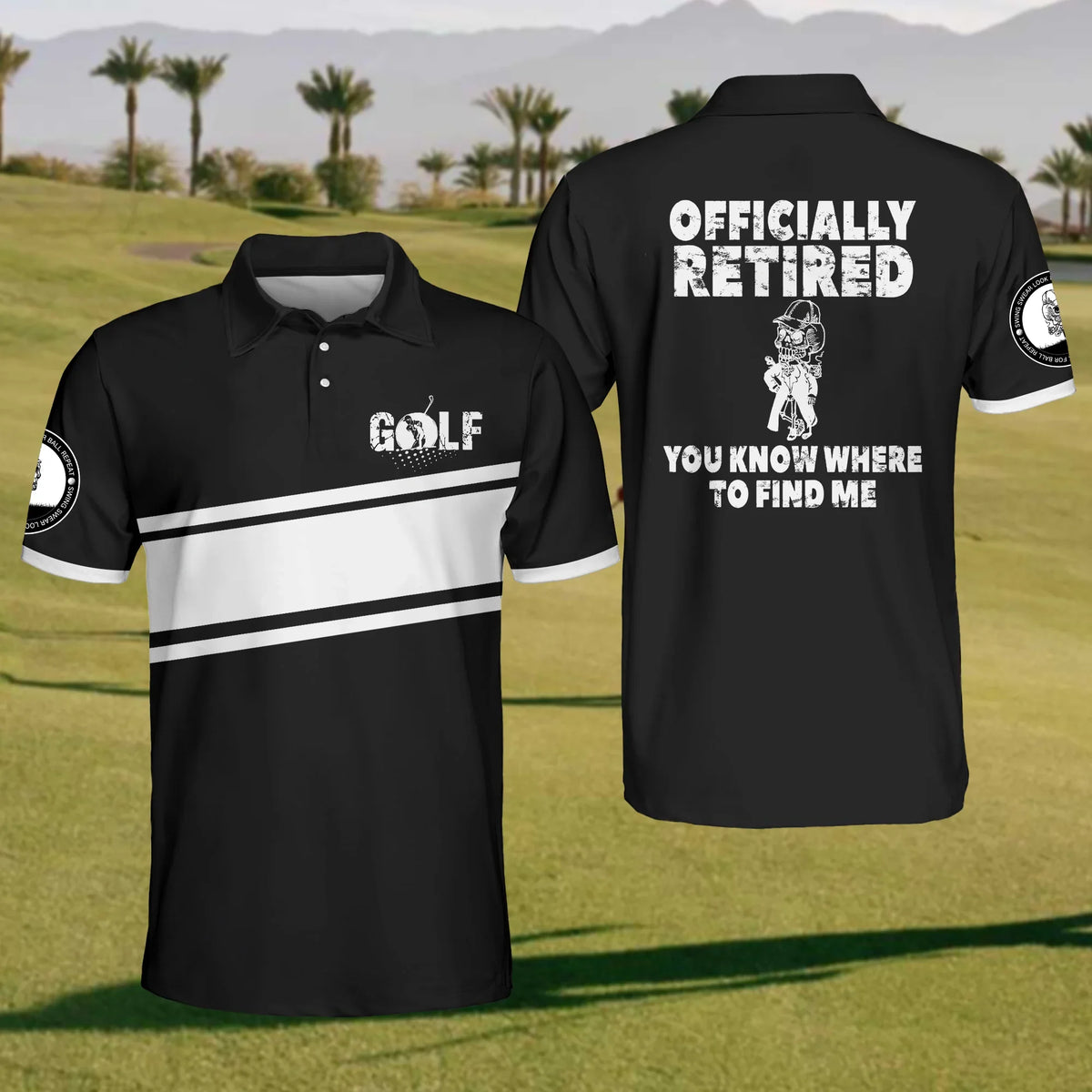 Officially Retired Golf Polo Shirt, Mens Golf Shirt, Funny Golf Shirt
