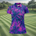 Purple Pink Tropical Palm Trees Golf Shirt, Golf Polo For Women, Printed Golf Shirt