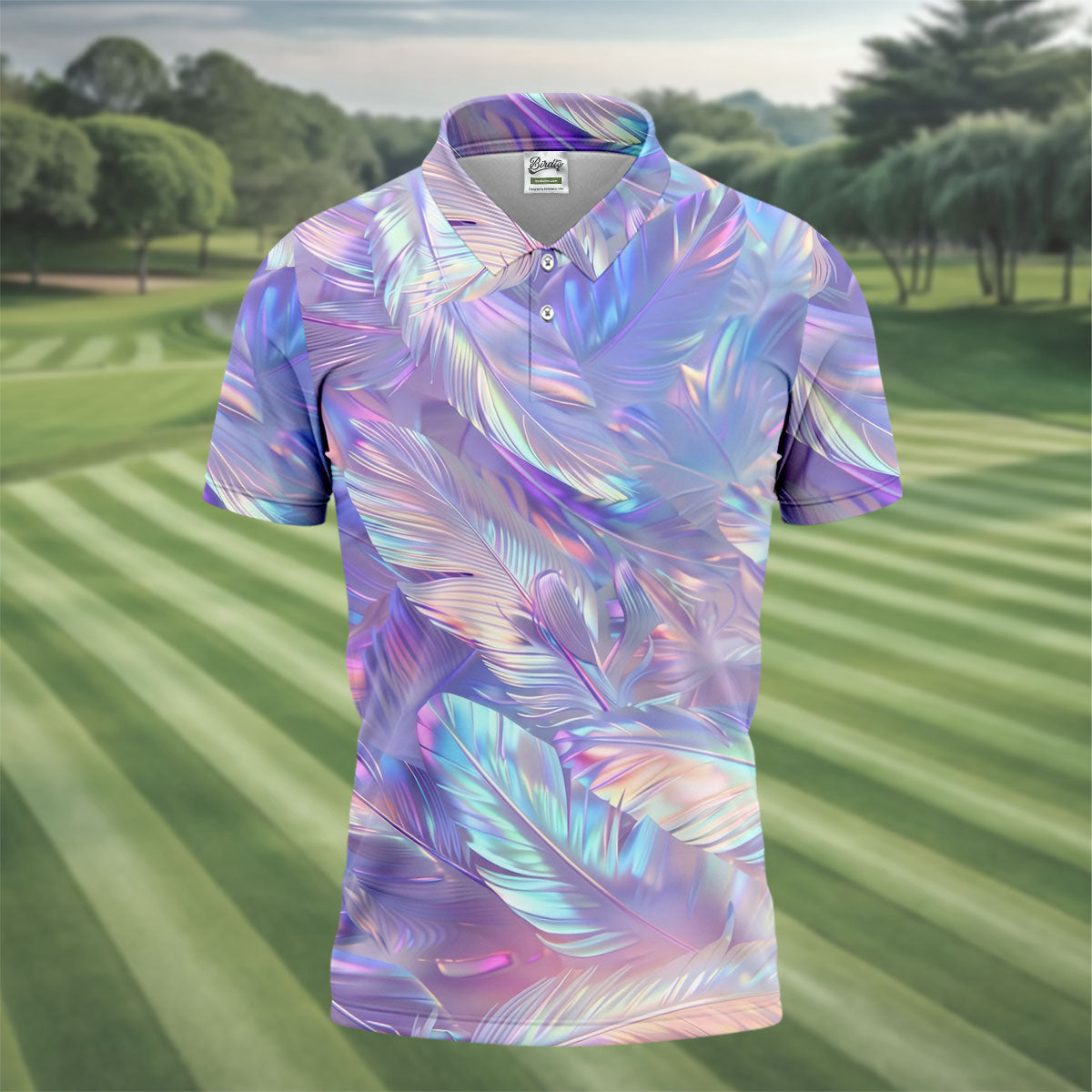 Pastel Gradient Feather Hawaiian Golf Shirt, Golf Tops For Men, Golf Shirts For Men