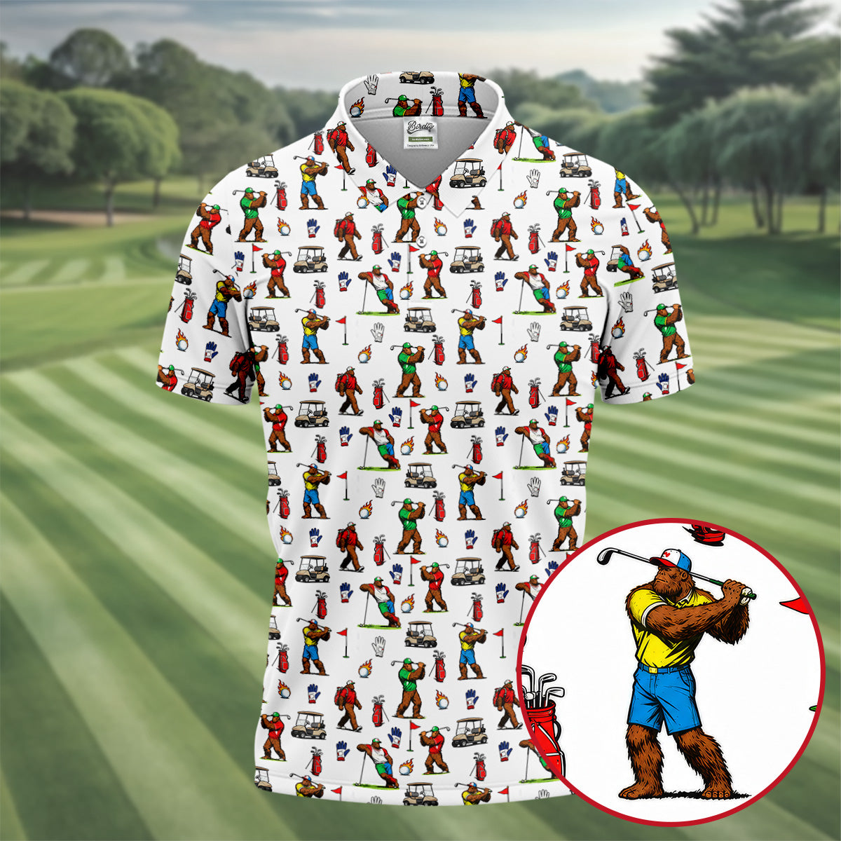 Bigfoot Golfer Pattern Men's Golf Shirt, Golf Polo Shirts For Men, Mens Golf Apparel