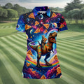 Pizza Space Cat Rainbow Dinosaur Hawaiian Golf Shirt, Women's Golf Tops, Ladies Golf Shirts