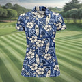 Blue Hawaiian Surfboard Hibiscus Golf Shirt, Women's Golf Shirt, Hawaiian Golf Shirt, Golf Polo For Women