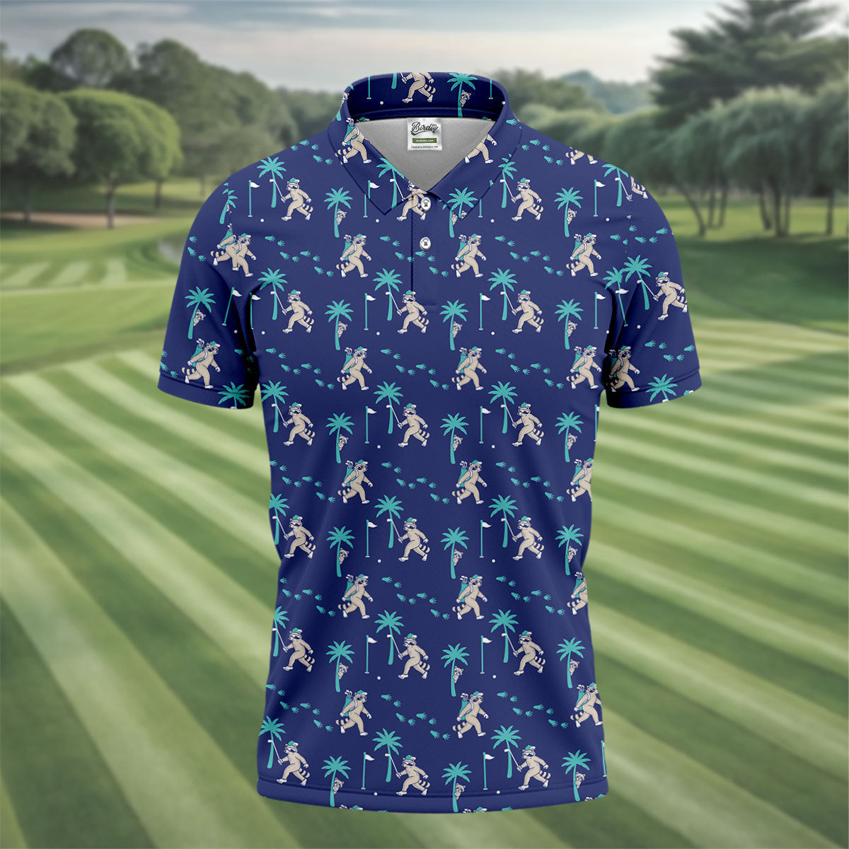 Funny Raccoon Tropical Golf Pattern Polo Shirt, Men's Golf Shirt, Golf Apparel For Men