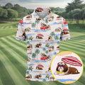 Beach Vacation Shih Tzu Print Hawaiian Golf Polo, Golf Tops For Men, Golfing Apparel