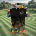 I'm A Proud Autism Dad Autism Awareness Puzzle Pattern Black Fade Golf Shirts For Men, Golf Gifts For Dad