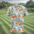 Surfing Santa Tropical Christmas Golf Shirt, Beach Reindeer Holiday Polo, Hawaiian Golf Shirt, Printed Golf Shirts