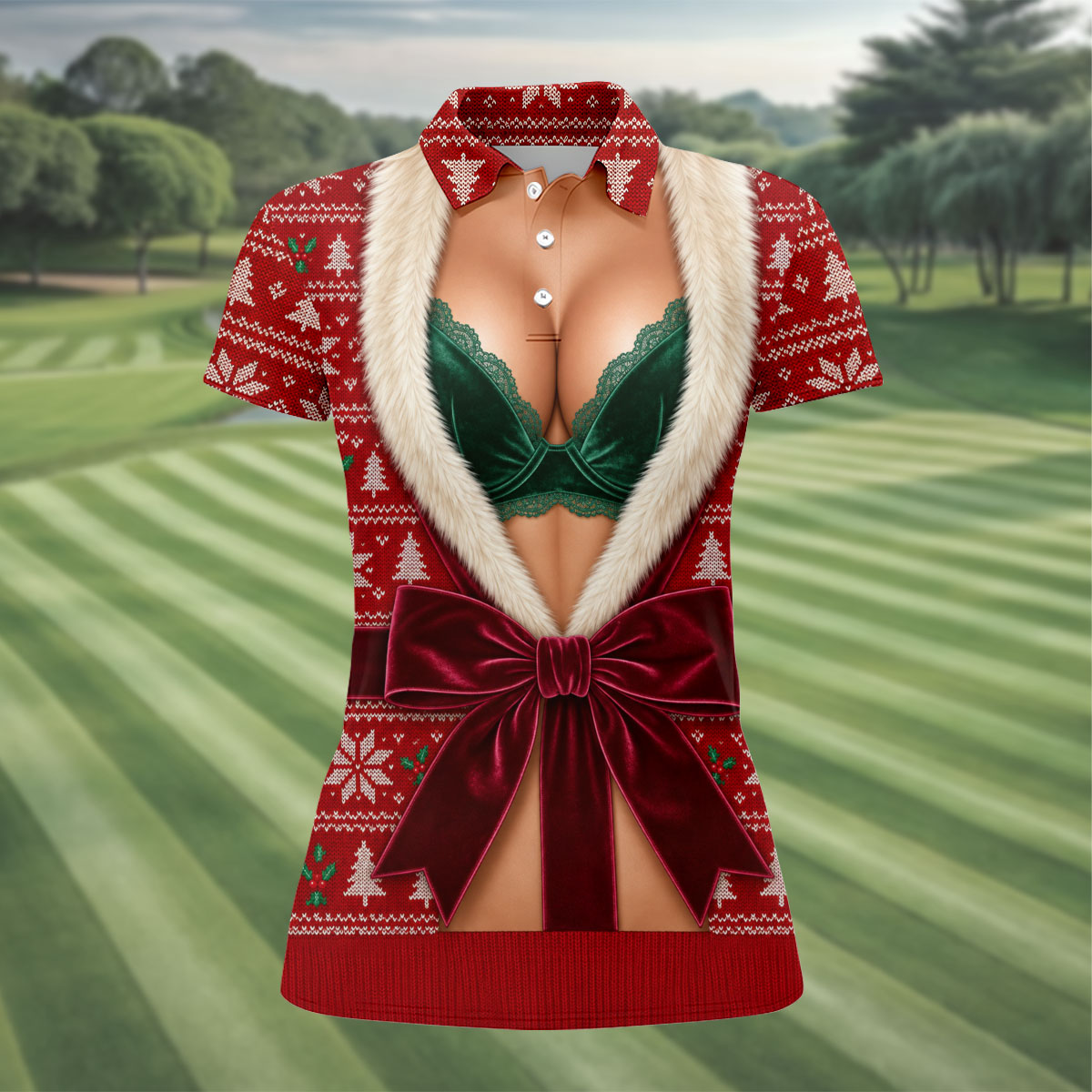 Funny Festive Costume Christmas Golf Shirt, Women’s Golf Polo, Golf Tops For Women