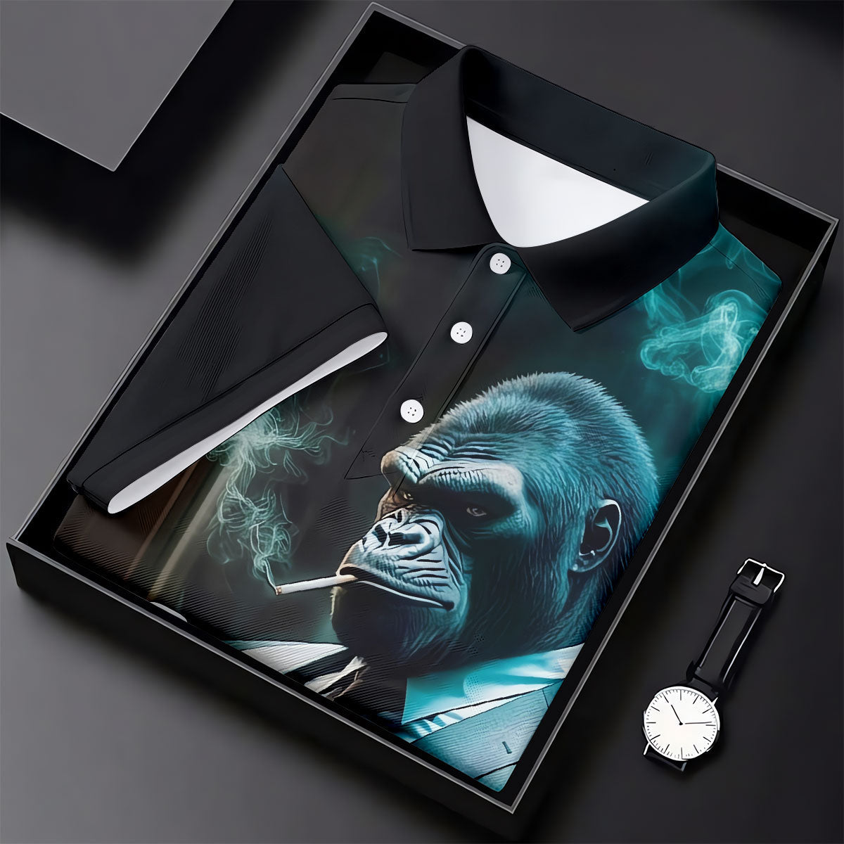 Gorilla Executive Midnight Smoke Hawaiian Golf Shirt, Women's Golf Tops, Ladies Golf Shirts