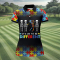 It's Ok To Be Different Women Polo Shirt, Autism Awareness Puzzle Pattern Black Fade Golf Shirts For Women, Autism Golf Shirt