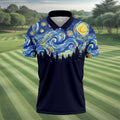 Van Gogh Inspired Starry Night Forest Hawaiian Golf Polo, Golf Tops For Men, Golfing Apparel