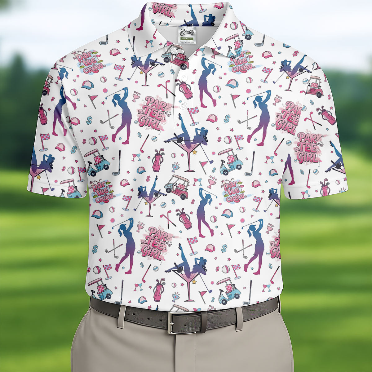 Funny Par Tee Girl Golfer Pattern Golf Polo Shirt, Polo Shirts For Men, Mens Golf Apparel