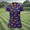 Retro Rooster Golf Shirt, Colorful Country Pattern Polo, Polo Shirts For Women