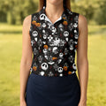 Halloween Pumpkin Skeleton Pattern Golf Polo Shirt, Golf Shirts For Women, Ladies Golf Tops