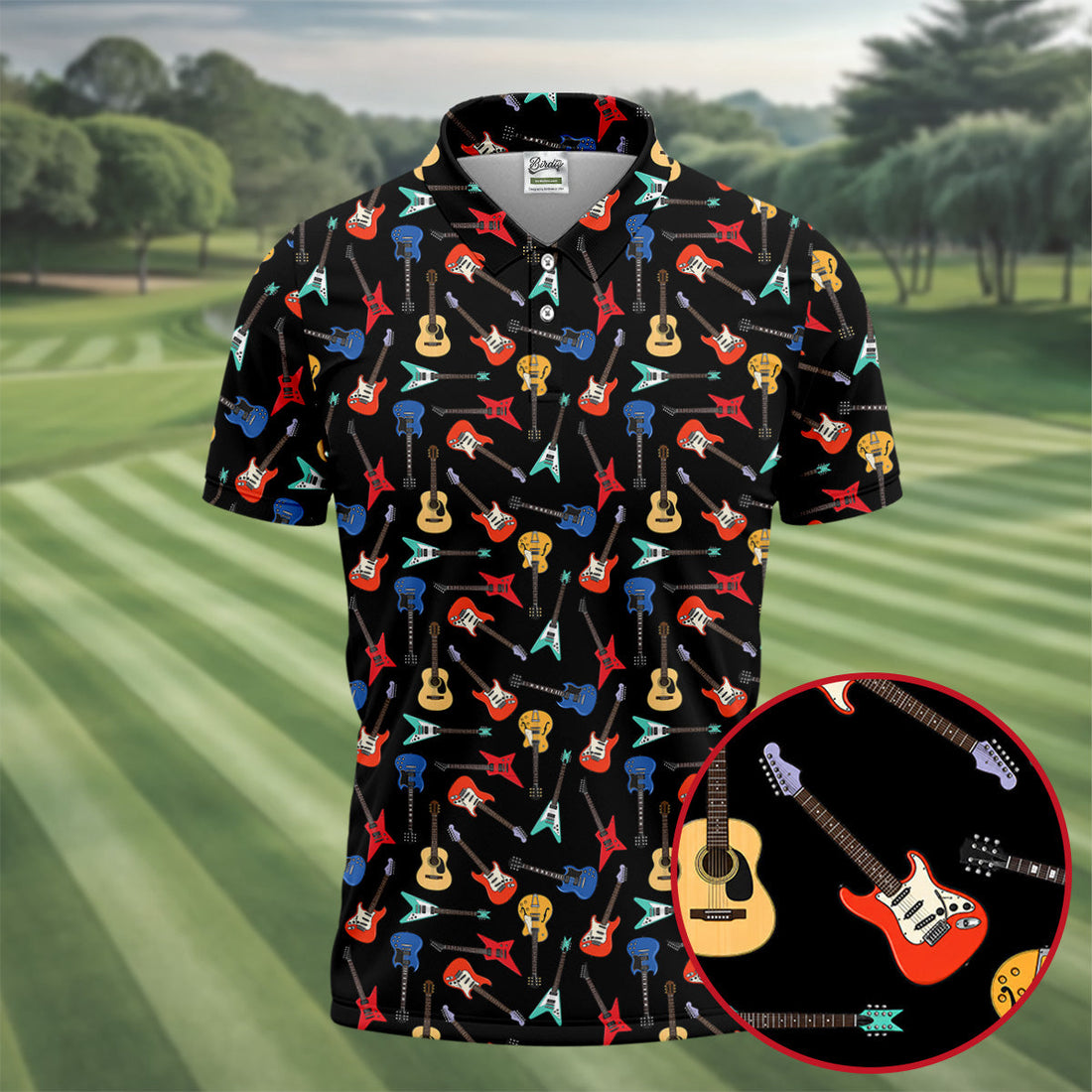 Guitar Pattern Hawaiian Golf Shirt, Music Lover Men's Golf Shirt, Polo Shirts For Men
