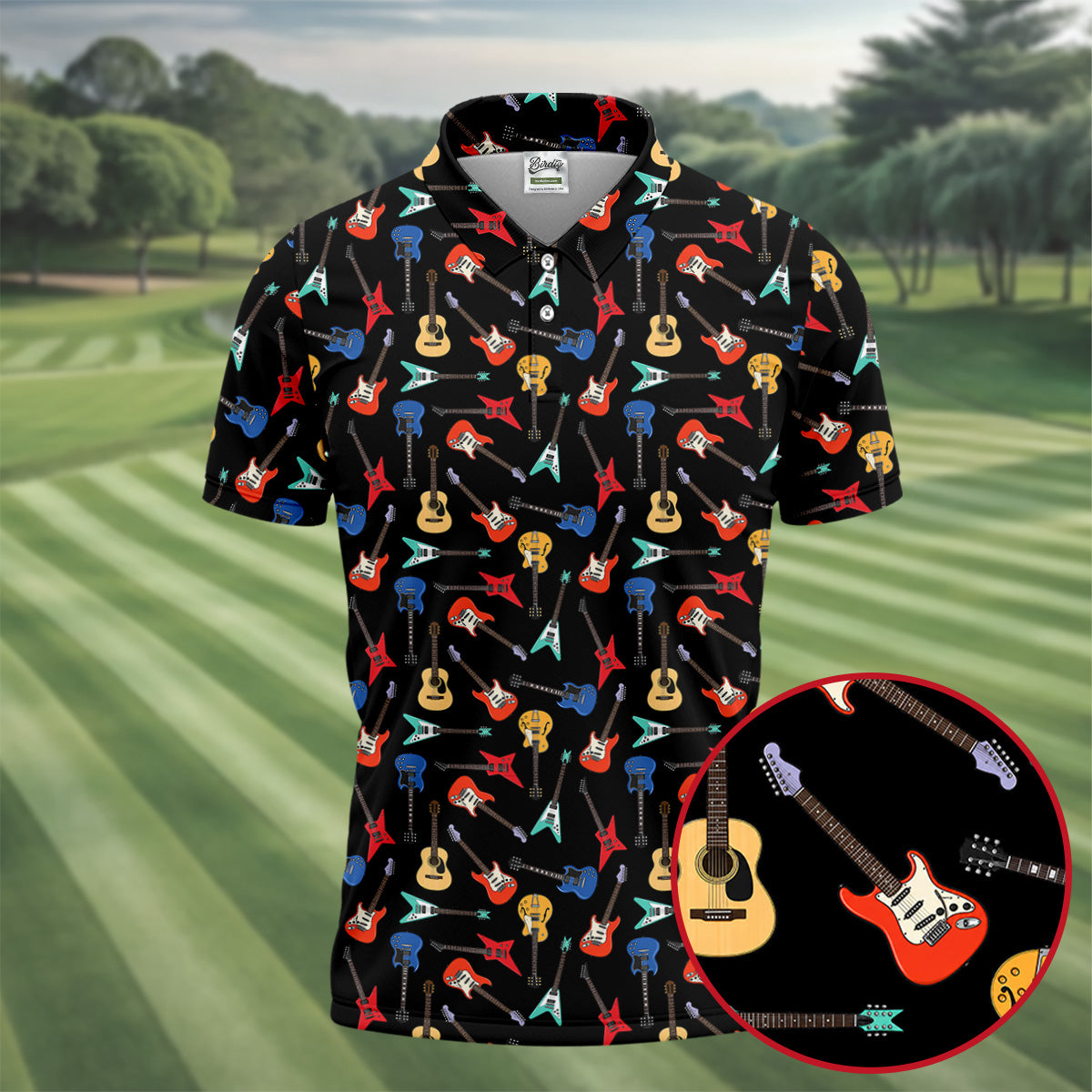 Guitar Pattern Hawaiian Golf Shirt, Music Lover Men's Golf Shirt, Polo Shirts For Men