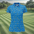 Stick Figure Golf Pose Autism Ribbon Blue Golf Shirt, Autism Awareness Colors Ladies Golf Polos