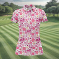 Breast Cancer Pink Ribbon Floral Golf Shirt, Cancer Awareness Shirt, Ladies Golf Polos, Golfing Apparel