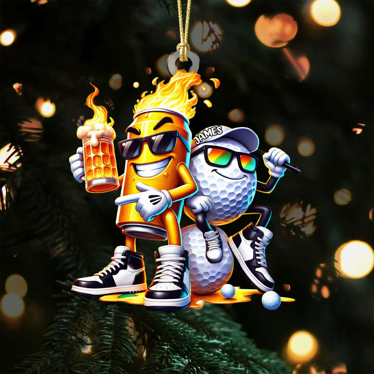 Golf Beer On Fire Acrylic Ornament, Golf Xmas Ornaments, Golf Christmas Gifts, Golf Decor