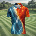 Lightning Fire And Ice Split Golf Polo Shirt, Golf Shirts For Men, Mens Golf Polo