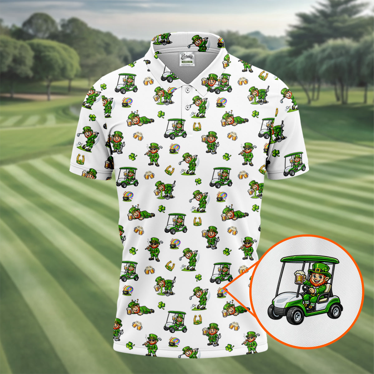 St Patrick's Day Leprechaun Golf And Beer Golf Pose Shamrock Golf Shirt, Golf Shirts For Men