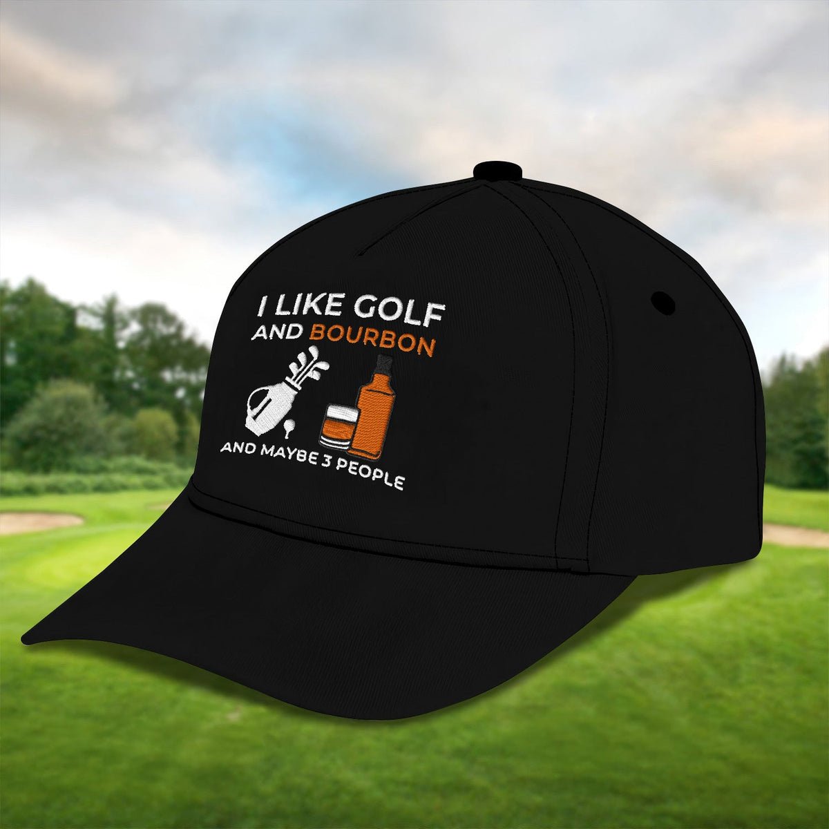 I Like Golf And Bourbon Embroidered Baseball Cap, Golf Hat, Dad Golf Gift