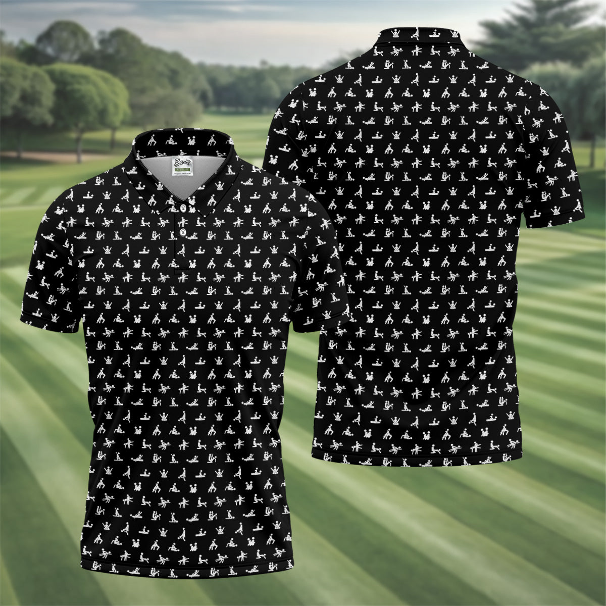 Funny Stick Figure Black And White Men's Golf Polo Shirt, Funny Position Golf Polo, Fun Men Golf Shirts