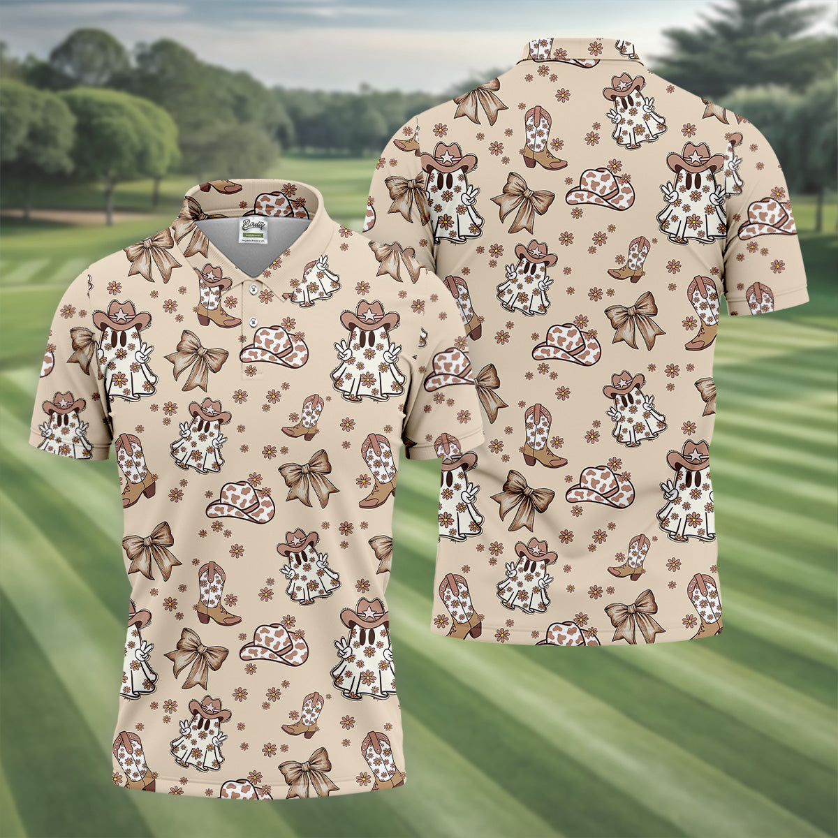 Coquette Halloween Cowboy Ghost Fun Golf Shirts For Men, Polo Shirts For Men, Golfing Apparel