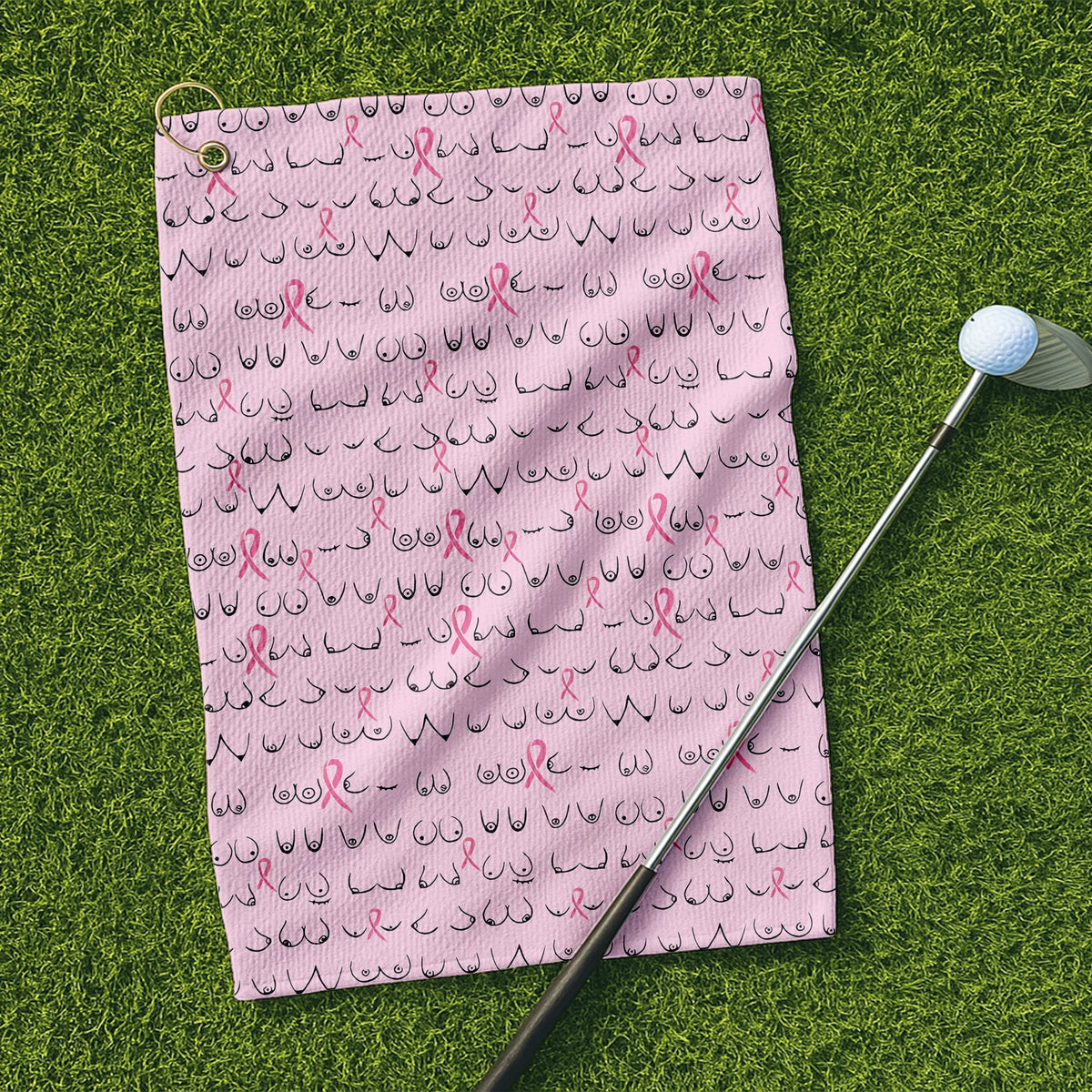 Pink Golf Towel With Ribbon Pattern, Unique Gift For Golfer, Christmas Golf Gift, Golf Accessories