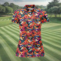 Tropical Corgi Floral Pattern Hawaiian Golf Polo, Golf Tops For Women, Golfing Apparel