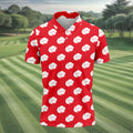 Red Tropical Leaf Hawaiian Golf Shirt, Mens Golf Polo, Golf Shirts For Men