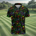 Black Neon Paint Splatter Golf Shirt, Men's Golf Shirt, Golf Apparel For Men