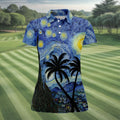 Van Gogh Starry Night Tropical Palm Tree Golf Shirt, Golf Polo For Women, Printed Golf Shirt
