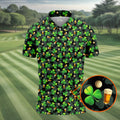 St Patrick's Day Beer Golf Ball Pattern Shamrock Golf Shirt, Polo Shirts For Men, Golf Shirts For Men