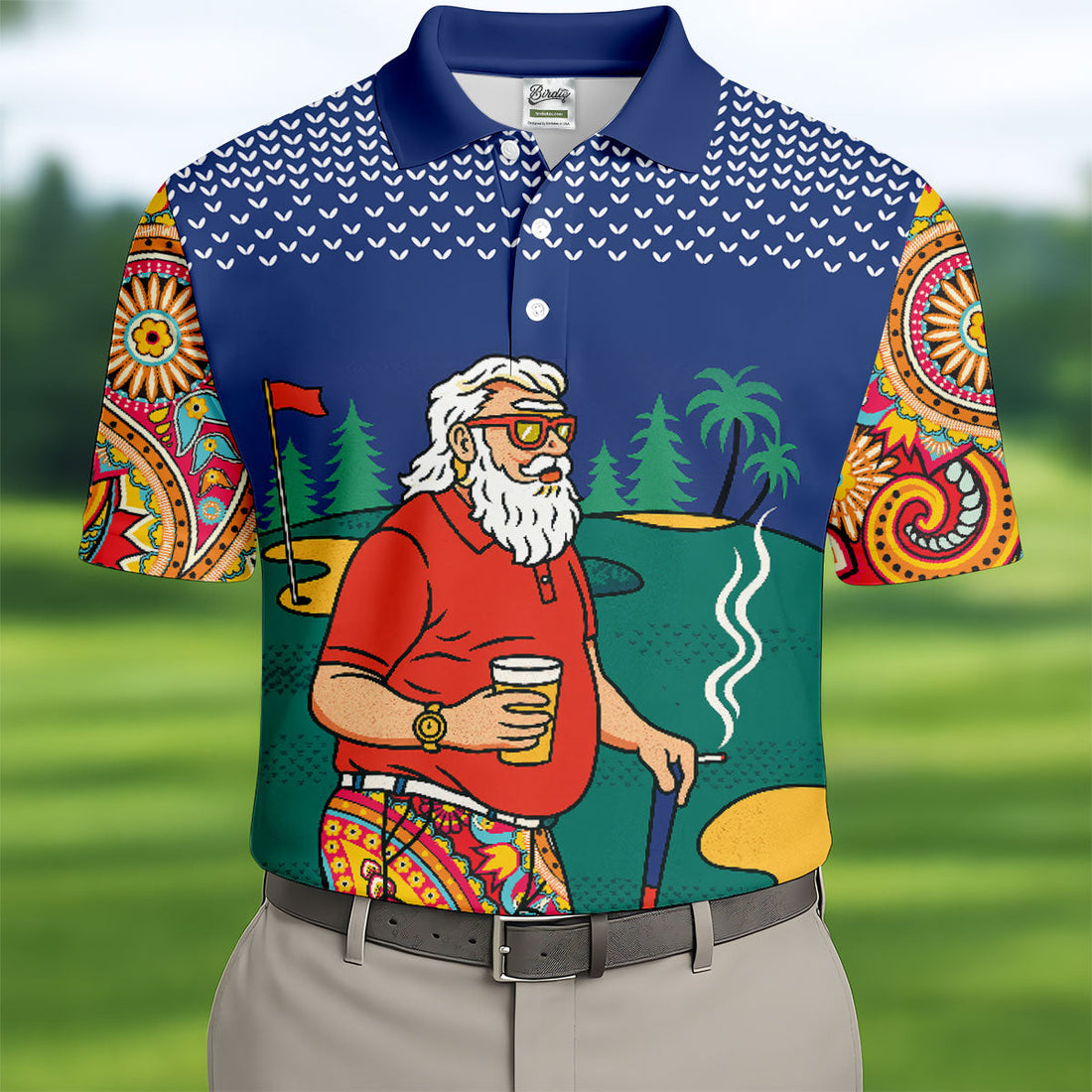 Vintage Bearded Golfer With Paisley Pants Golf Polo Shirt, Hawaiian Golf Shirt, Mens Golf Polo